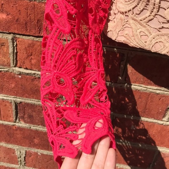 Vibrant Pink Endless Rose Revolve Floral Lace Crop Top - Picture 12 of 14